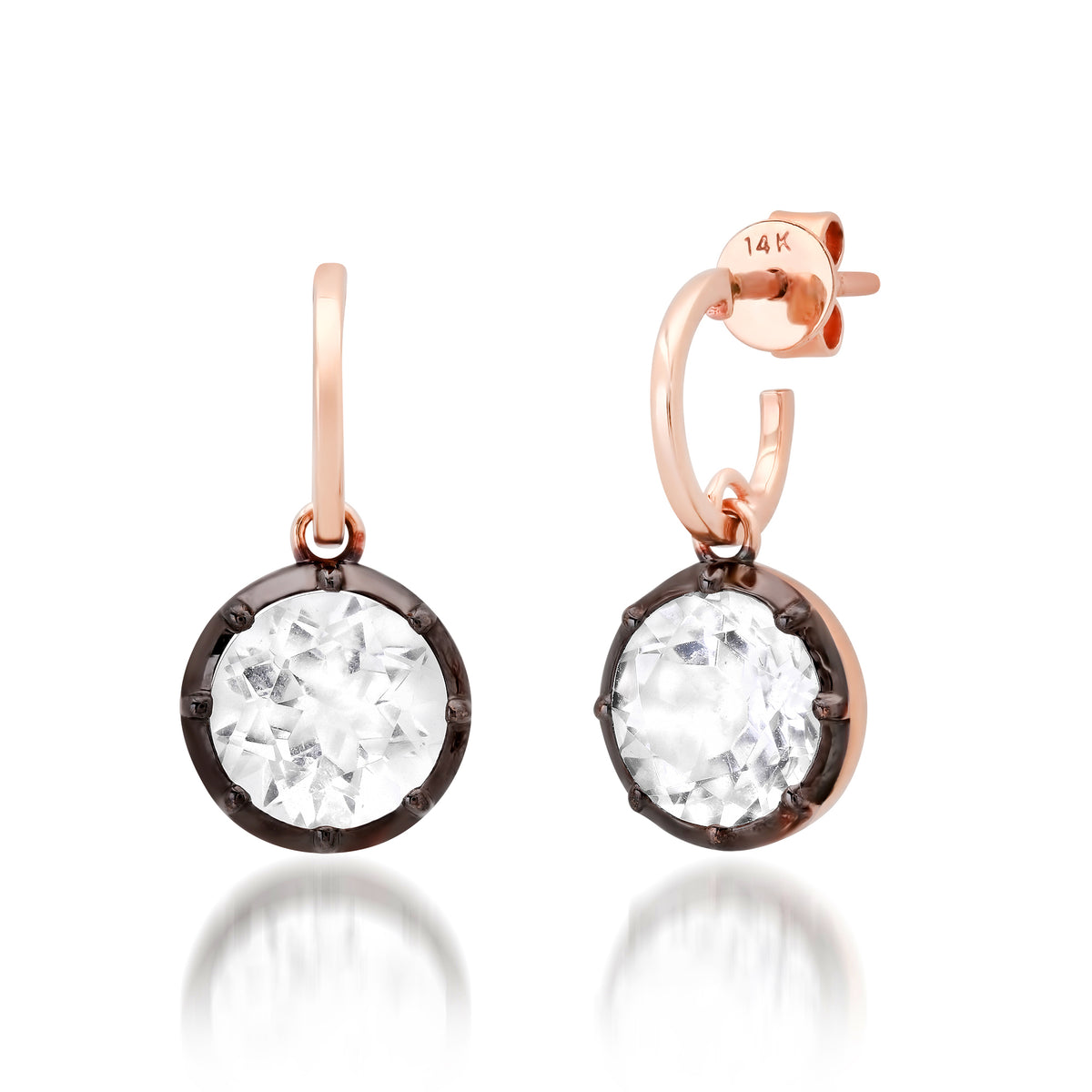 Round White Topaz Drop Earrings with Black Rhodium