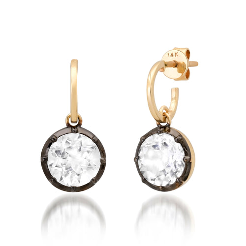 Round White Topaz Drop Earrings with Black Rhodium