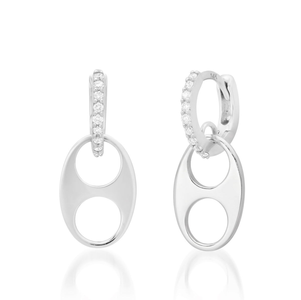 High Polish Mariner Drop Diamond Huggie Hoop Earrings