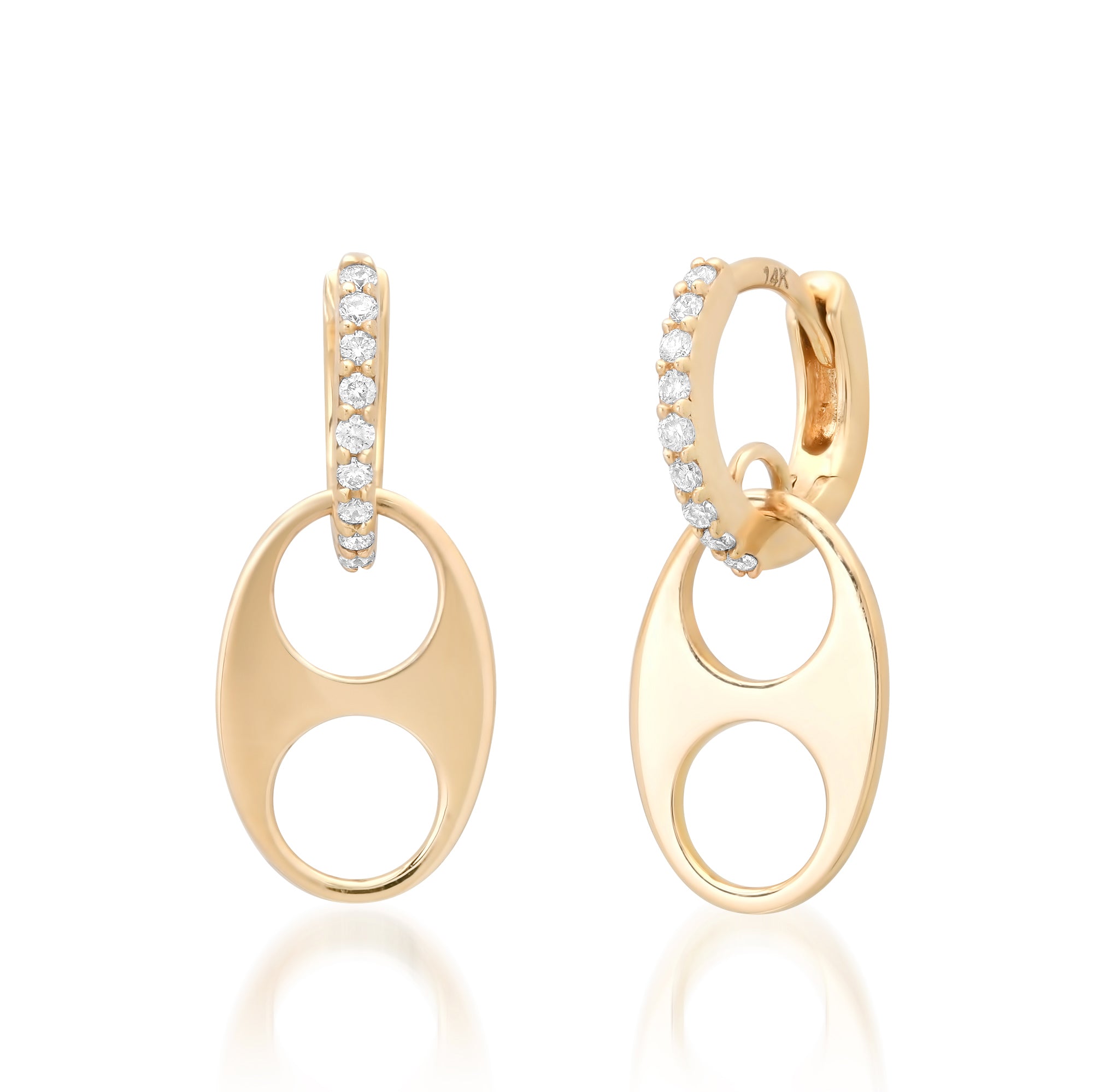 High Polish Mariner Drop Diamond Huggie Hoop Earrings