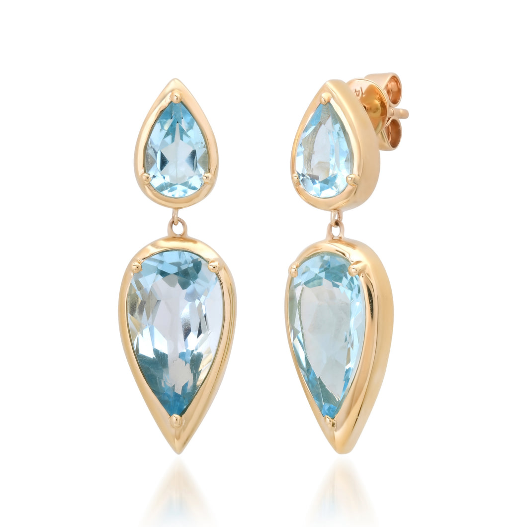 Bezel Set Pear Shaped Topaz Drop Earrings