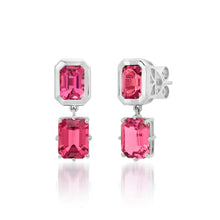 Emerald Cut Pink Tourmaline Double Drop Earrings