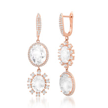 White Topaz Drop Huggie Hoop Earrings with Diamond Frame