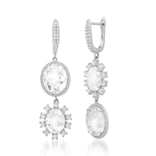 White Topaz Drop Huggie Hoop Earrings with Diamond Frame