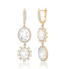 White Topaz Drop Huggie Hoop Earrings with Diamond Frame