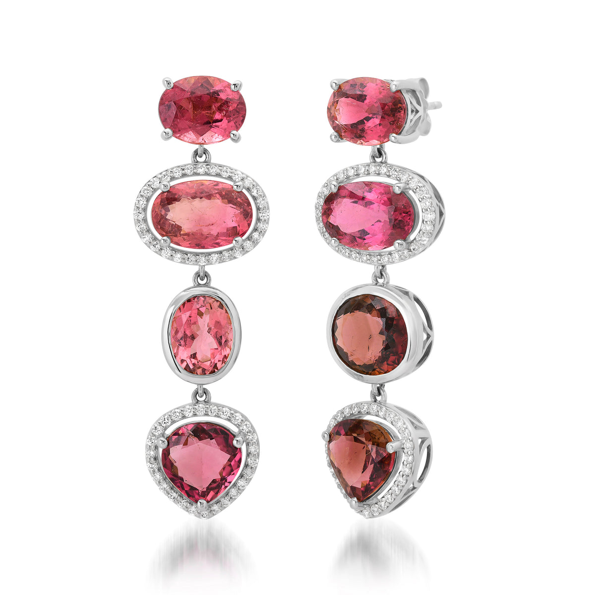Multi Shape Pink Tourmaline & Diamond Drop Earrings