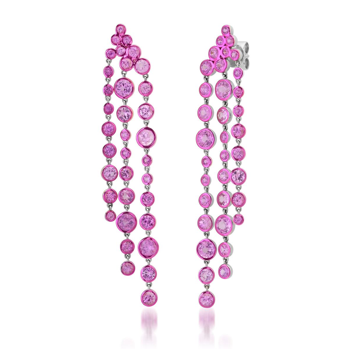 Graduated Bezel Set Pink Sapphire Cascade Earrings