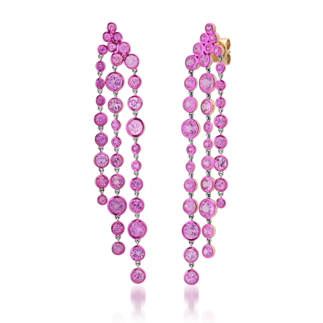 Graduated Bezel Set Pink Sapphire Cascade Earrings