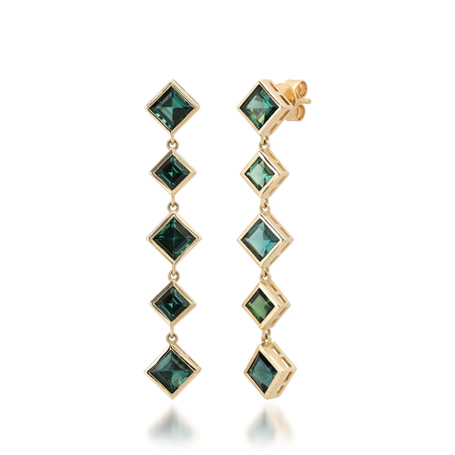 Square Bezel Set Green Tourmaline Drop Earrings