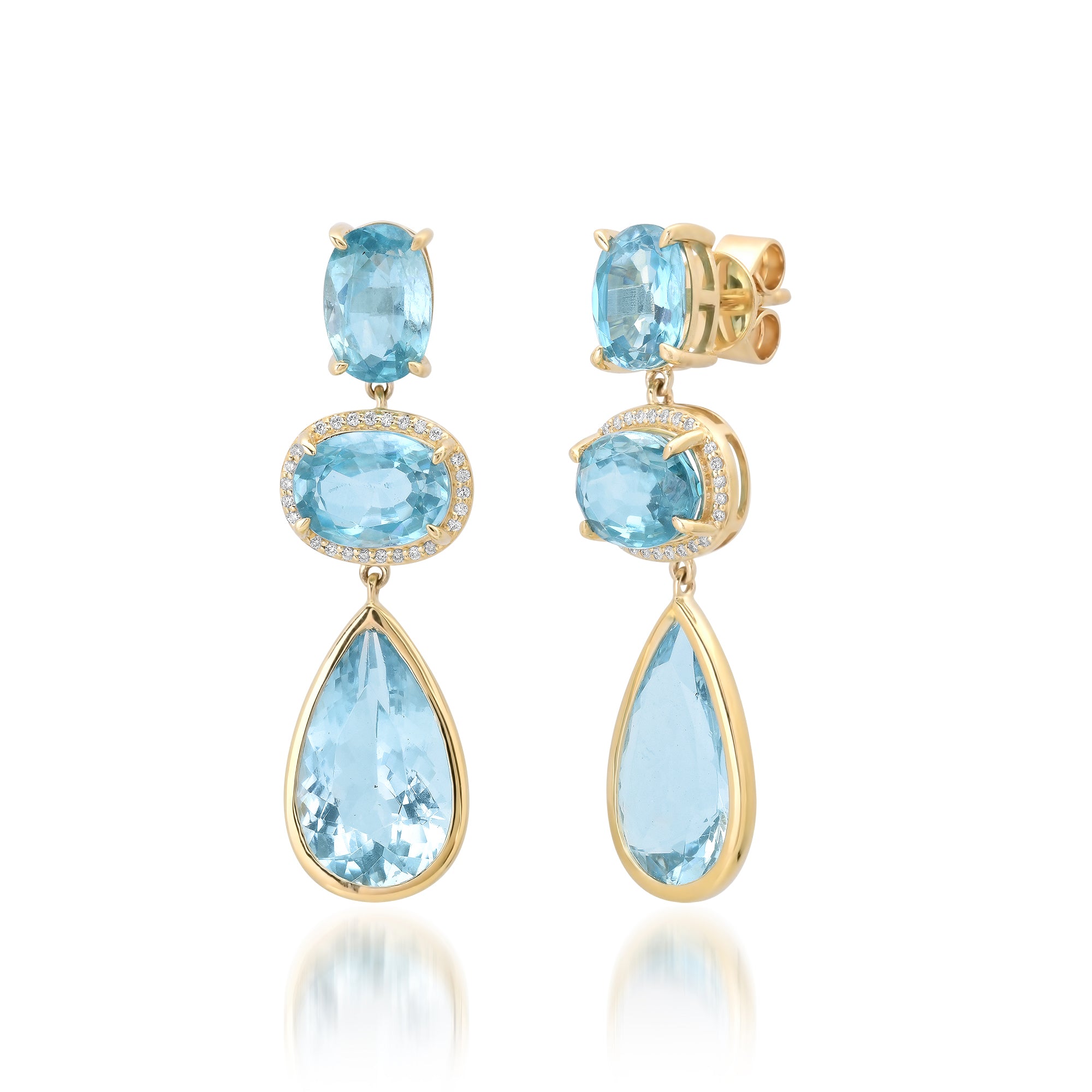 Multi Shape Aquamarine & Diamond Drop Earrings