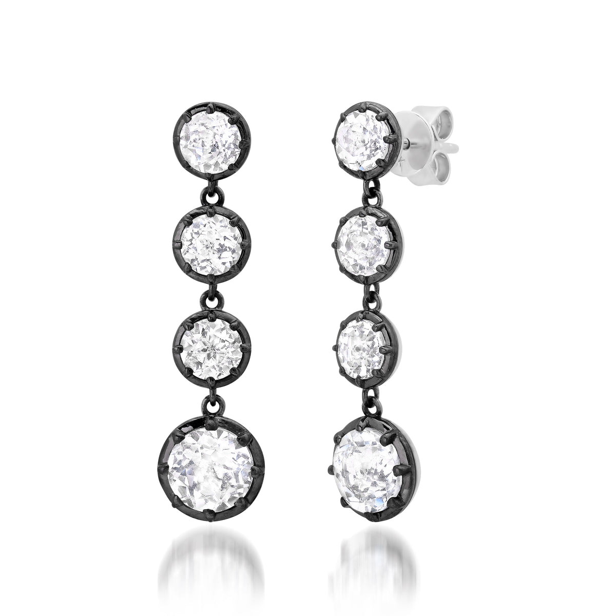 Round White Topaz Drop Earrings with Black Rhodium