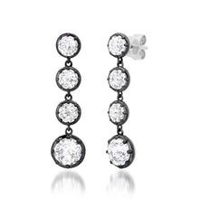 Round White Topaz Drop Earrings with Black Rhodium