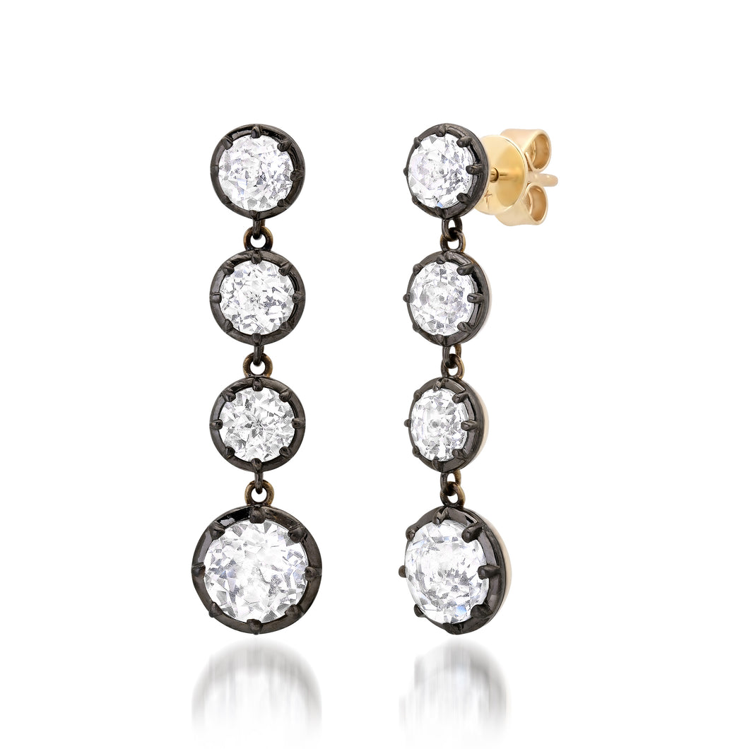 Round White Topaz Drop Earrings with Black Rhodium