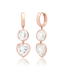 Bezel Set Heart & Round White Topaz Drop Huggie Hoop Earrings