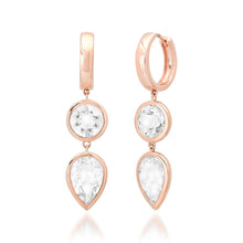 Bezel Set Pear & Round White Topaz Drop Huggie Hoop Earrings