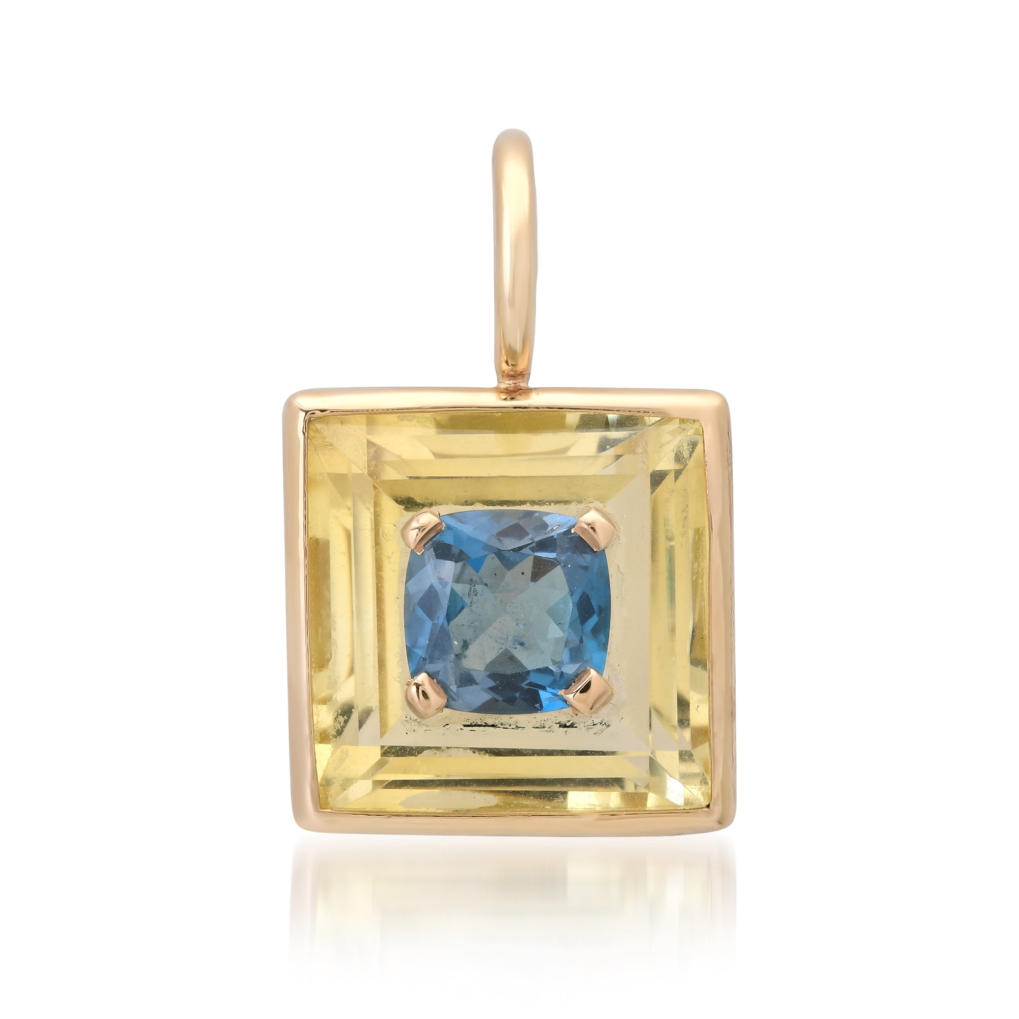 Disco Citrine Rectangle Charm with Blue Topaz