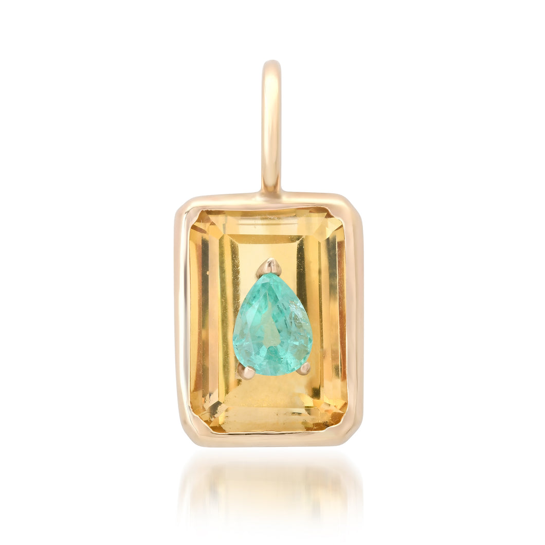 Disco Citrine Charm with Emerald Pear