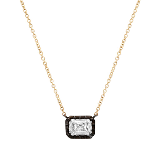 Emerald Cut Diamond Solitaire Necklace with Black Rhodium