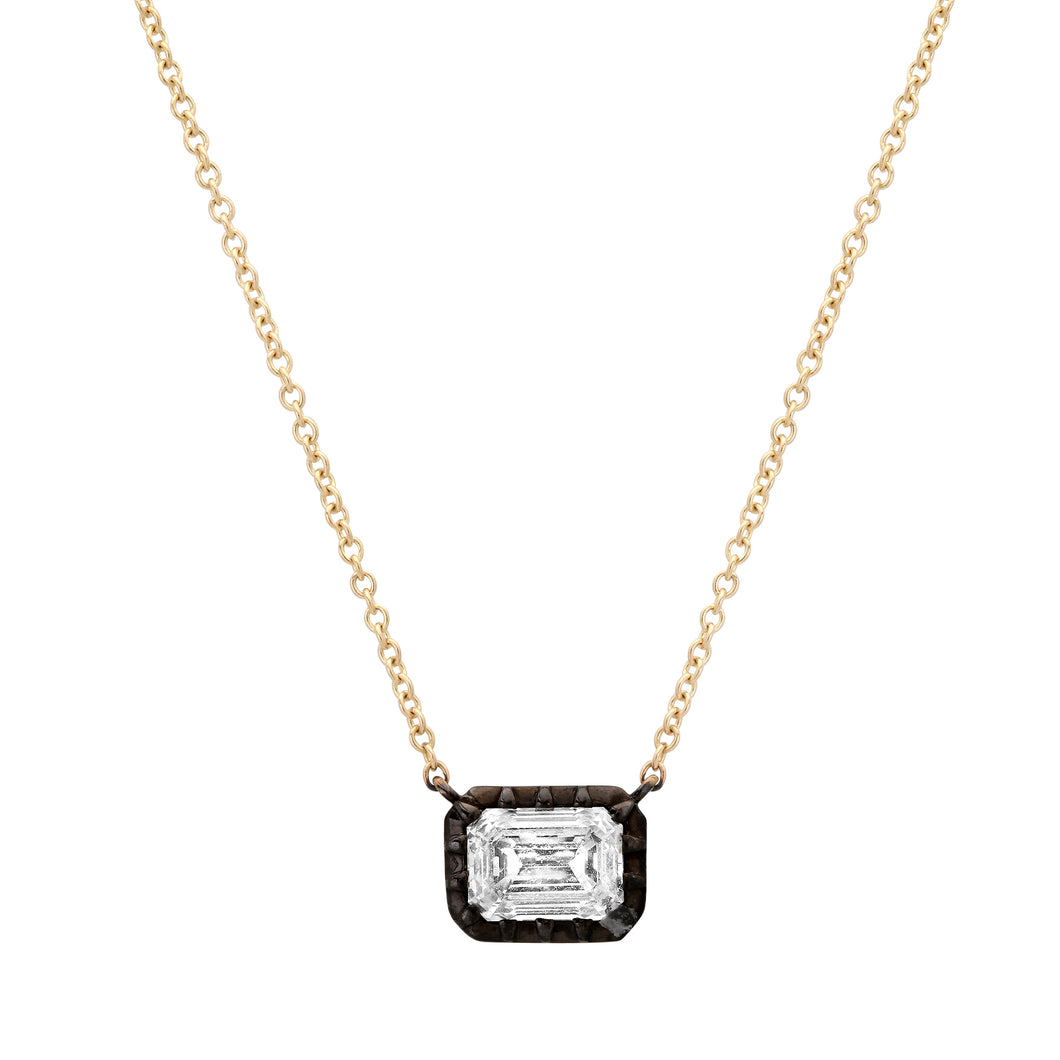 Emerald Cut Diamond Solitaire Necklace with Black Rhodium