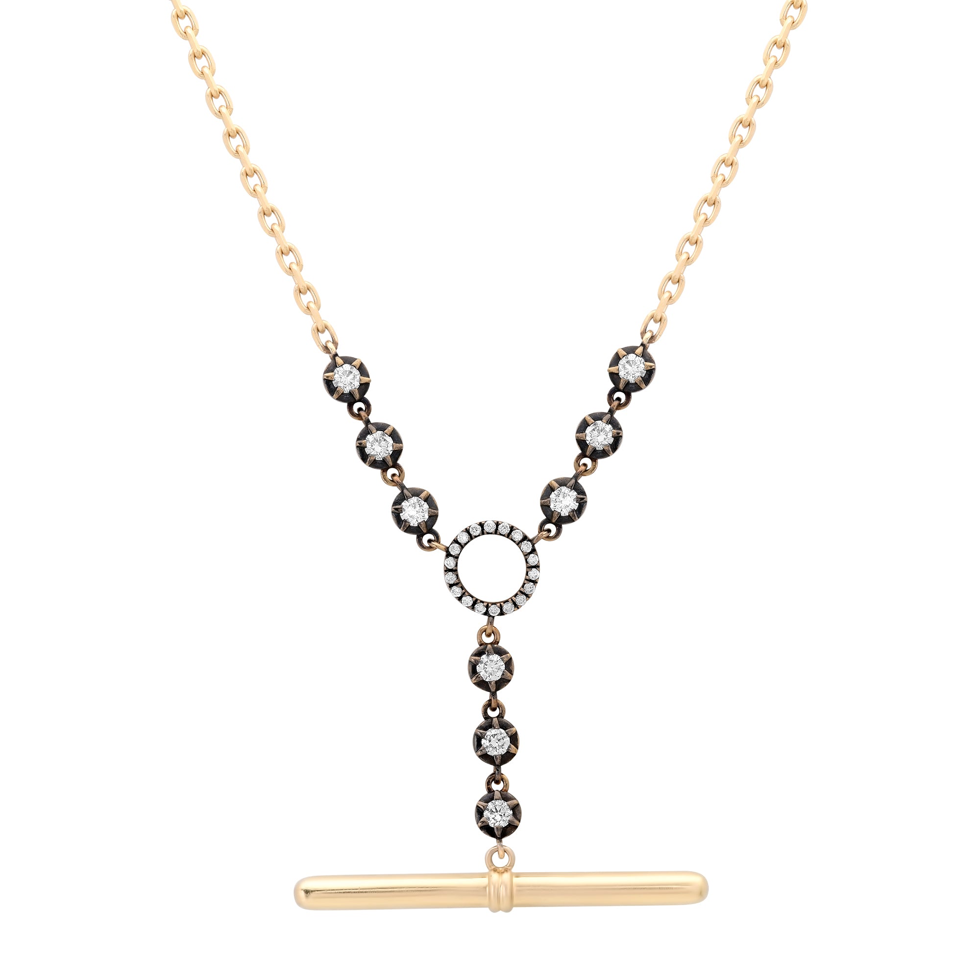 Toggle Chain Necklace with Bezel Set Diamonds & Black Rhodium