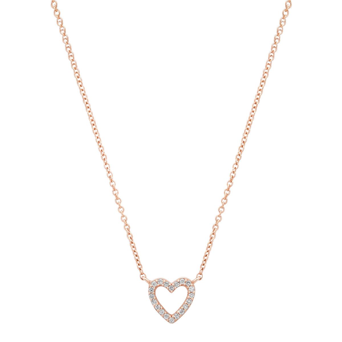 Mini Diamond Pave Open Heart Outline Necklace