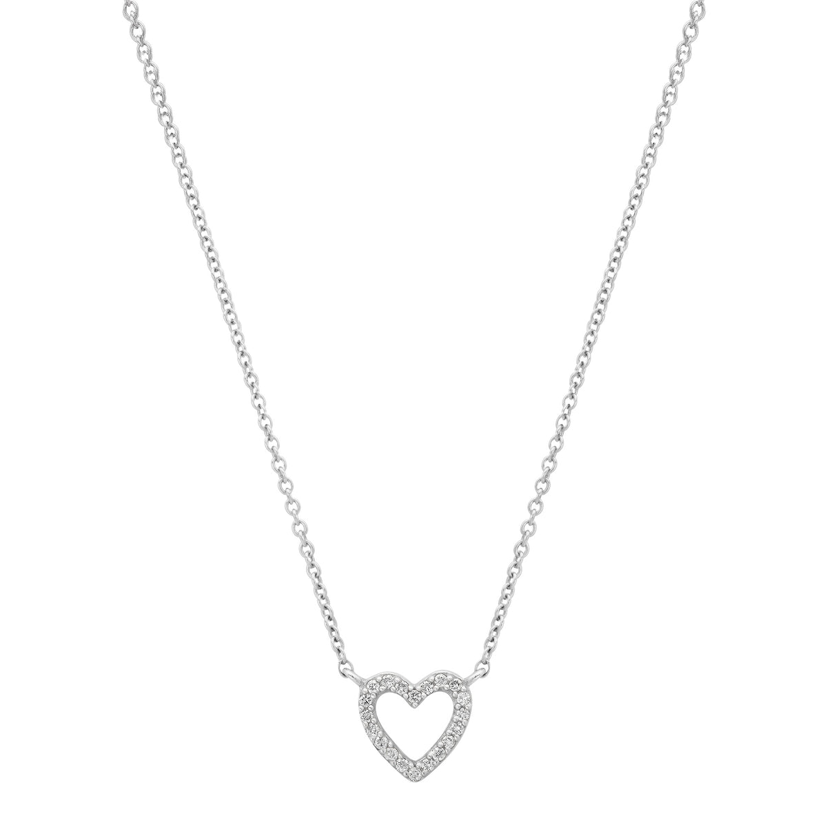 Mini Diamond Pave Open Heart Outline Necklace