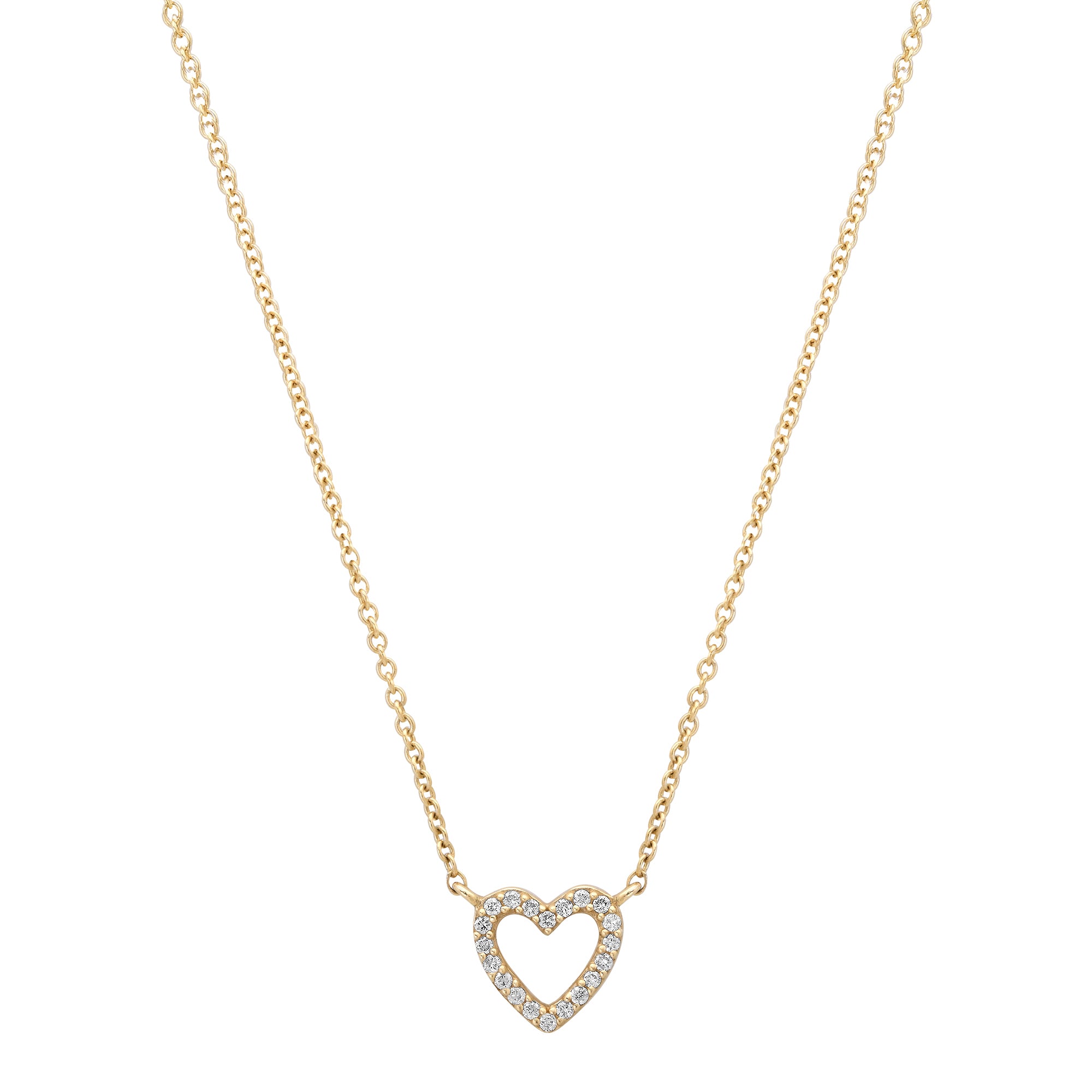 Mini Diamond Pave Open Heart Outline Necklace