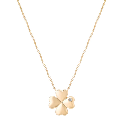 Gold Mini Clover Necklace with Diamond Accent