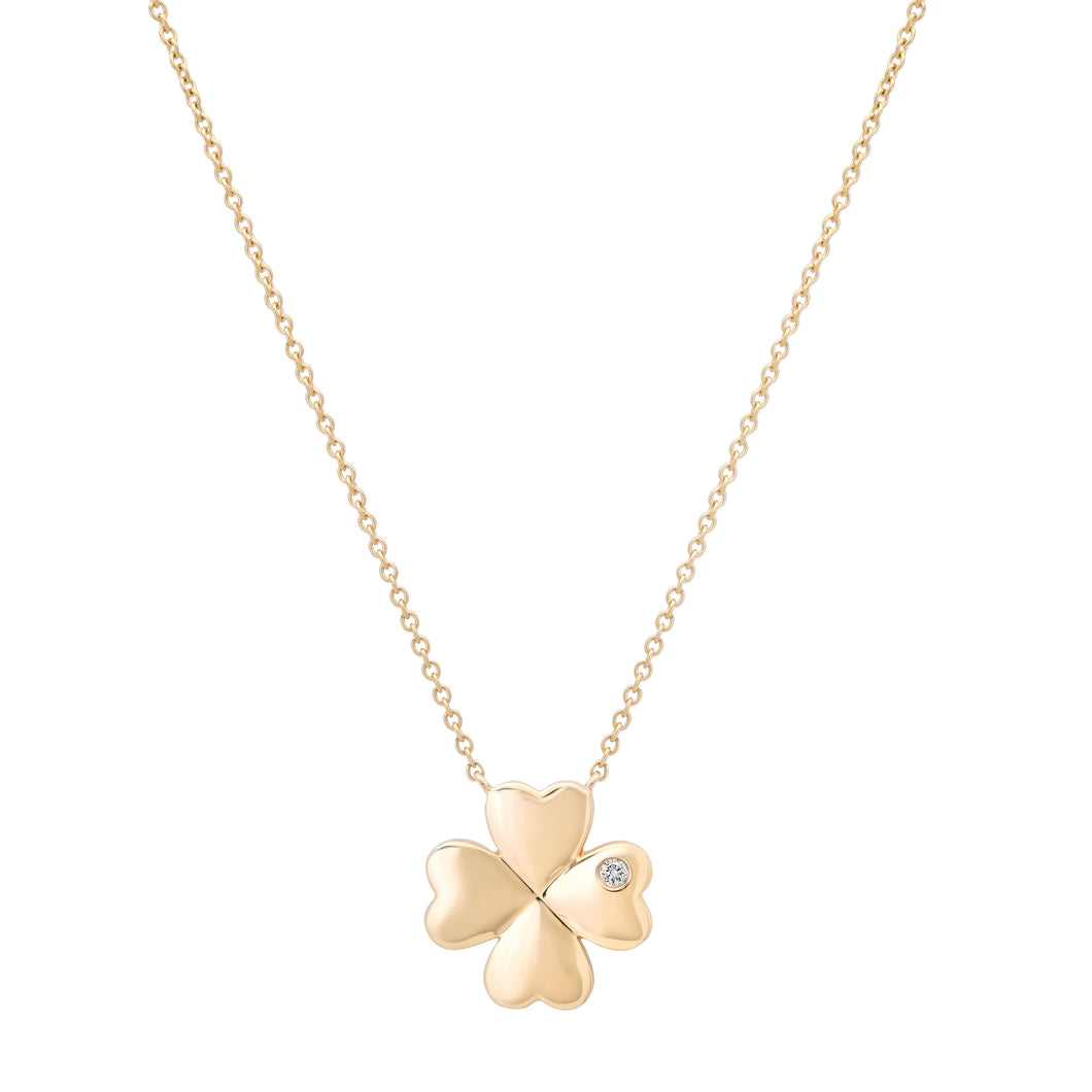 Gold Mini Clover Necklace with Diamond Accent