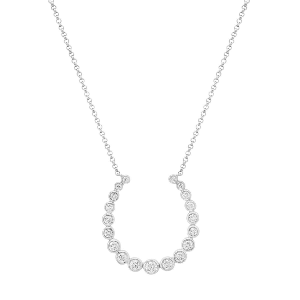 Graduated Bezel Set Diamond Horseshoe Necklace