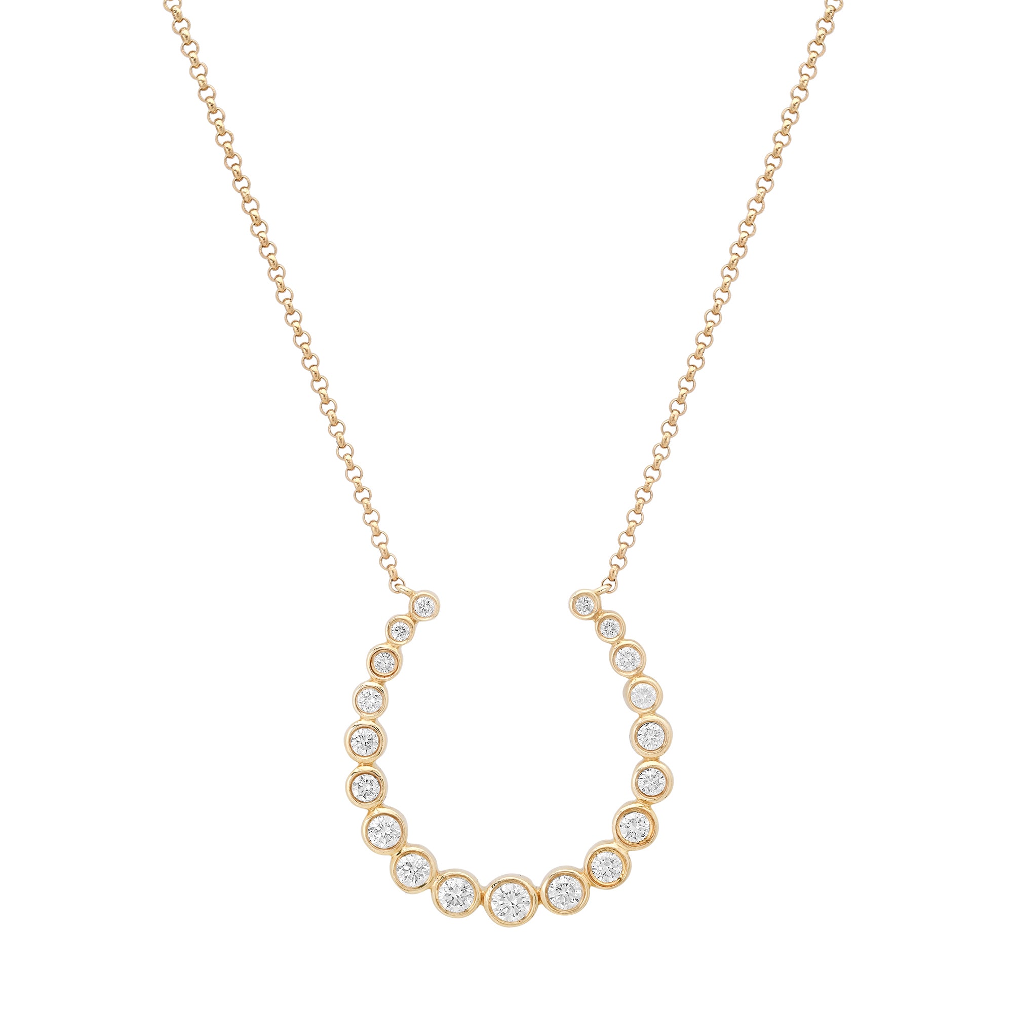 Graduated Bezel Set Diamond Horseshoe Necklace