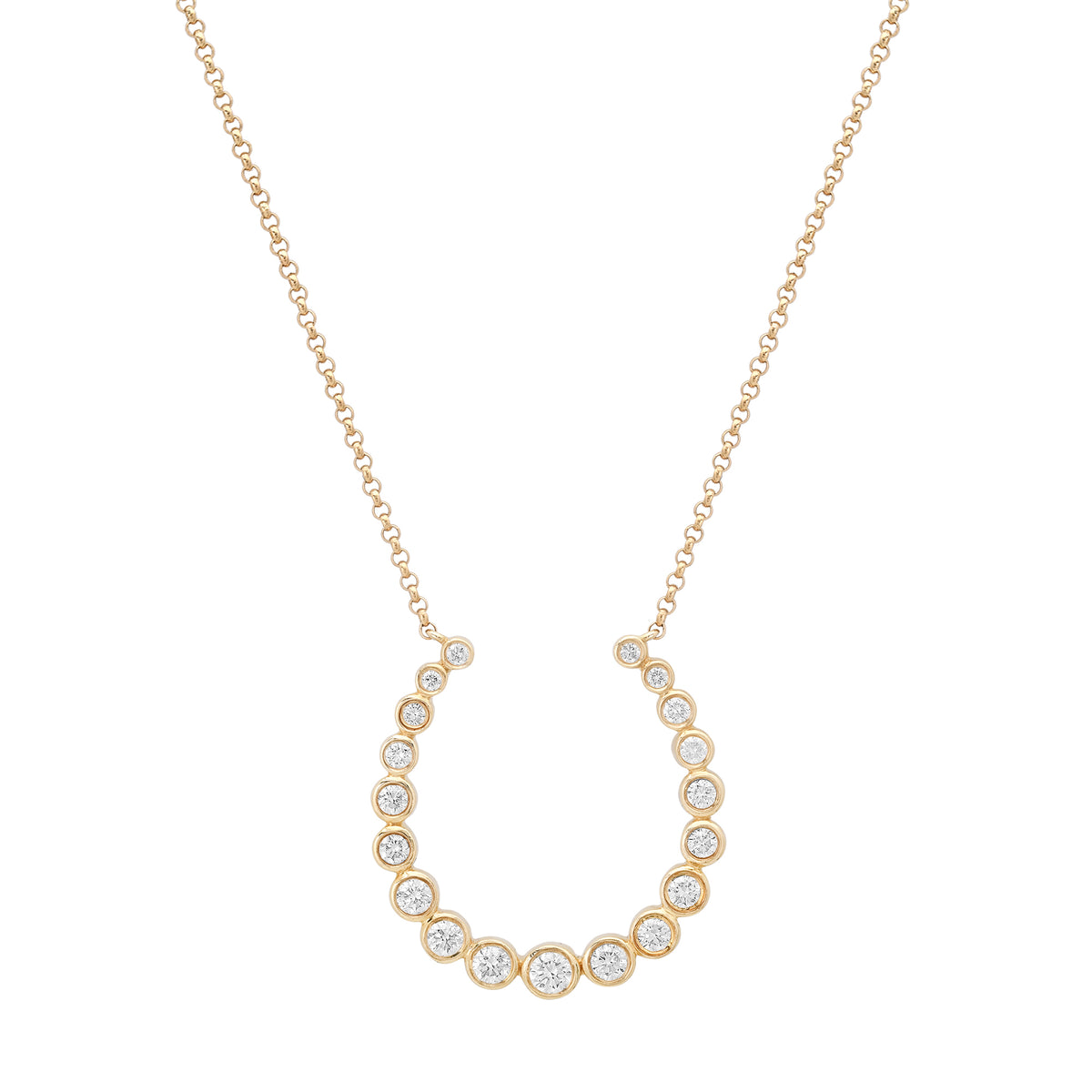 Graduated Bezel Set Diamond Horseshoe Necklace