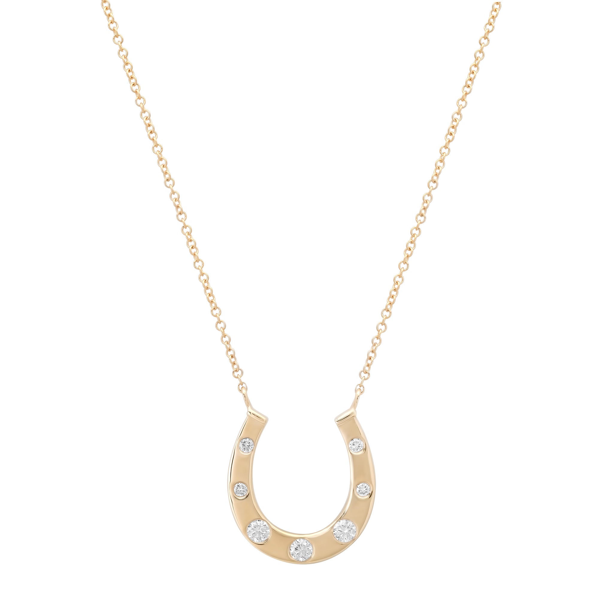 Gold Horseshoe Necklace with Graduated Diamond Details