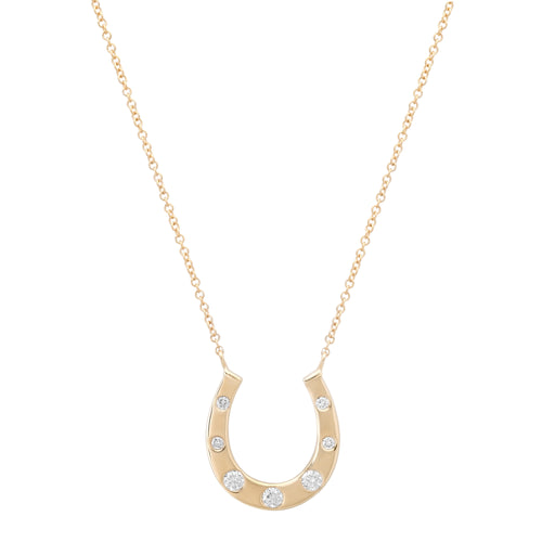 Gold Horseshoe Necklace with Graduated Diamond Details