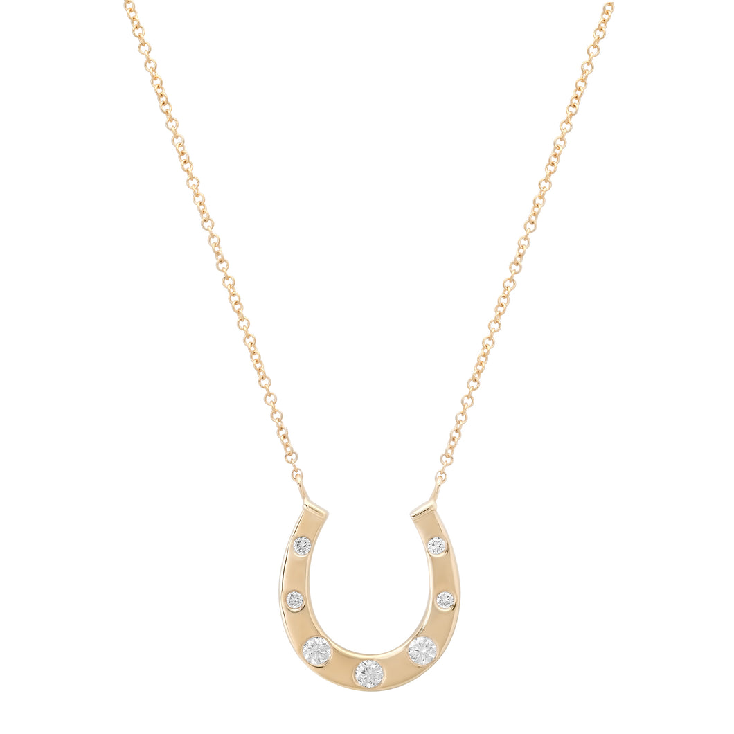 Gold Horseshoe Necklace with Graduated Diamond Details