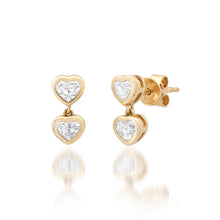 Darling Duo Bezel Set Heart Drop Stud Earrings