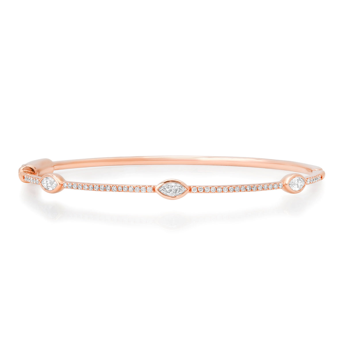 Pave Diamond Bangle with Emerald or Marquise Cut Bezel Diamonds