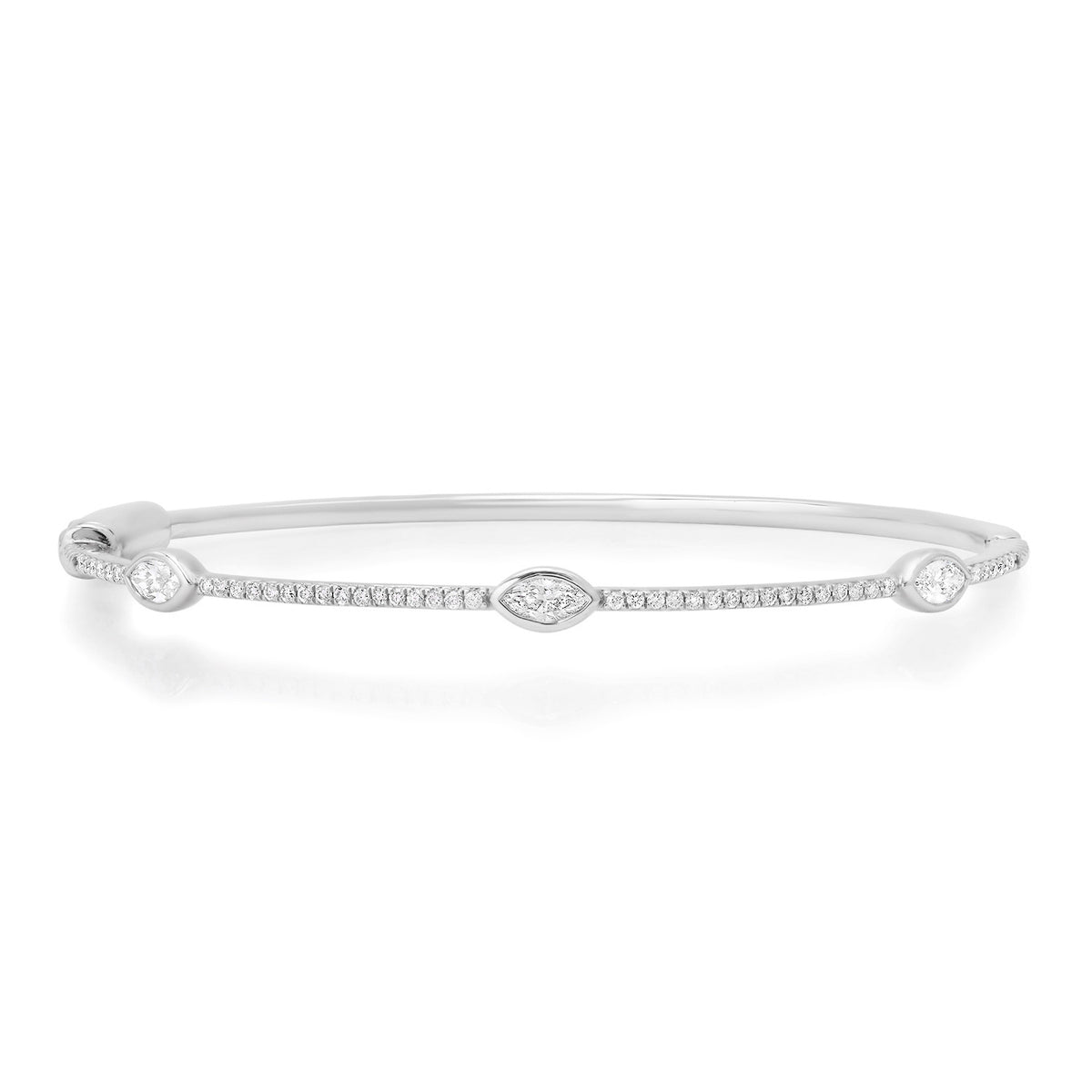 Pave Diamond Bangle with Emerald or Marquise Cut Bezel Diamonds