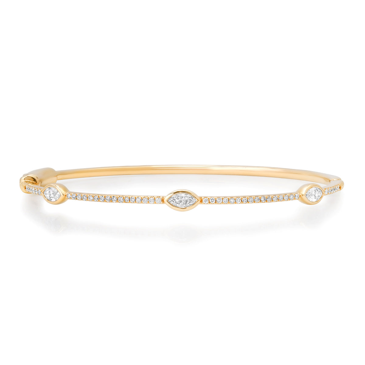 Pave Diamond Bangle with Emerald or Marquise Cut Bezel Diamonds