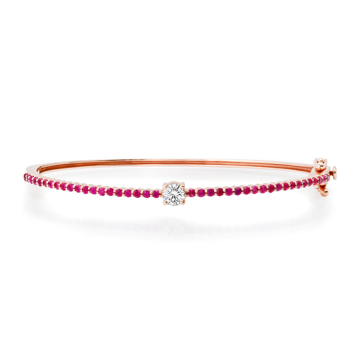 Pave Ruby Bangle Bracelet with Solitaire Diamond