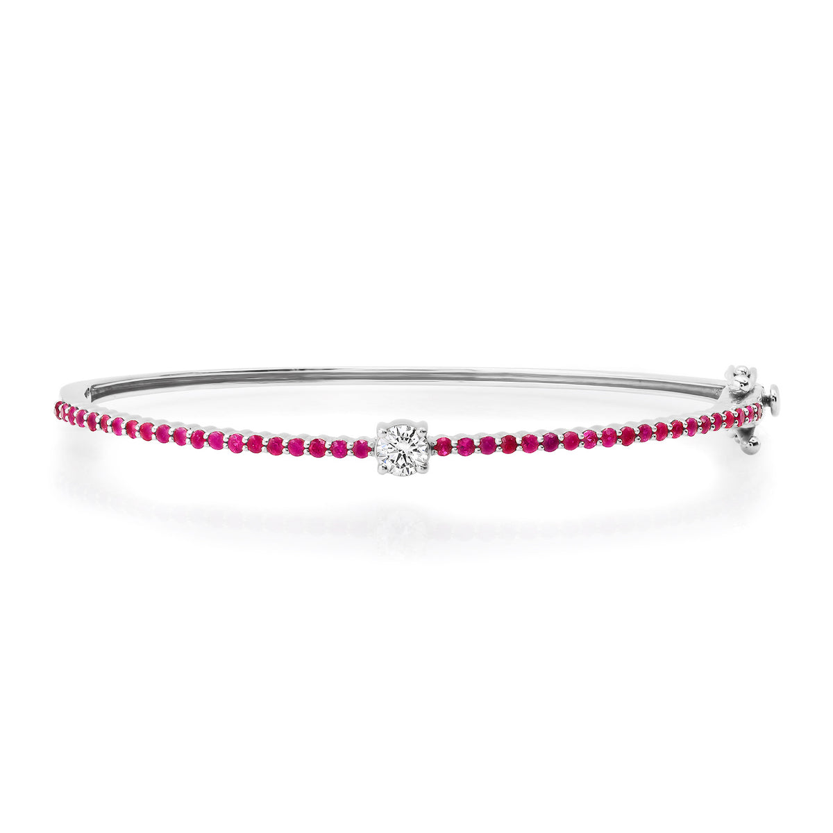 Pave Ruby Bangle Bracelet with Solitaire Diamond