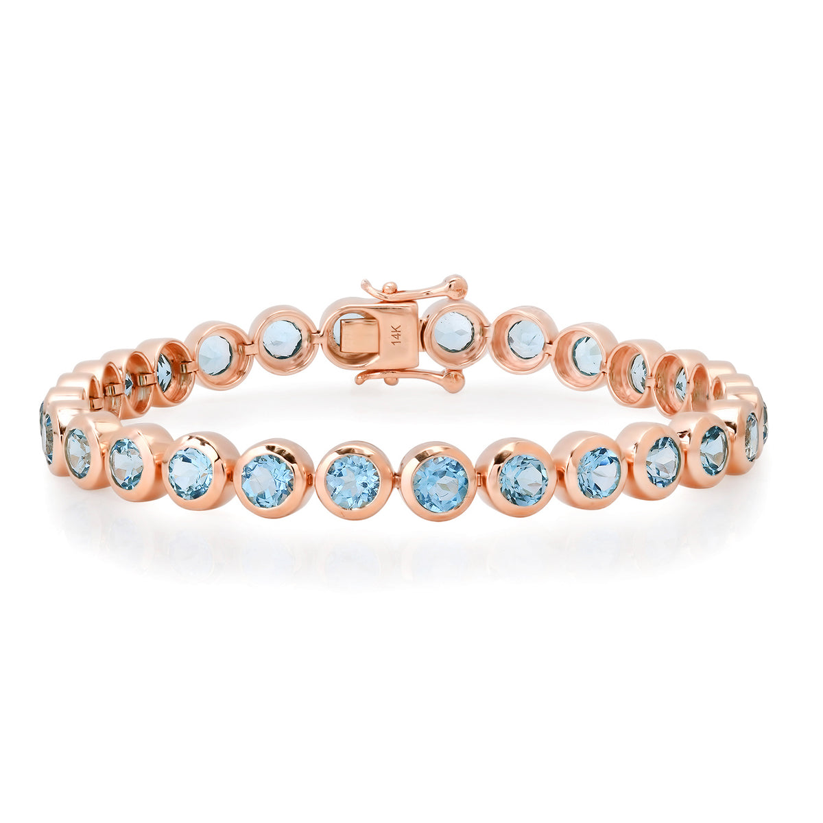 Round Bezel Set Blue Topaz Tennis Bracelet