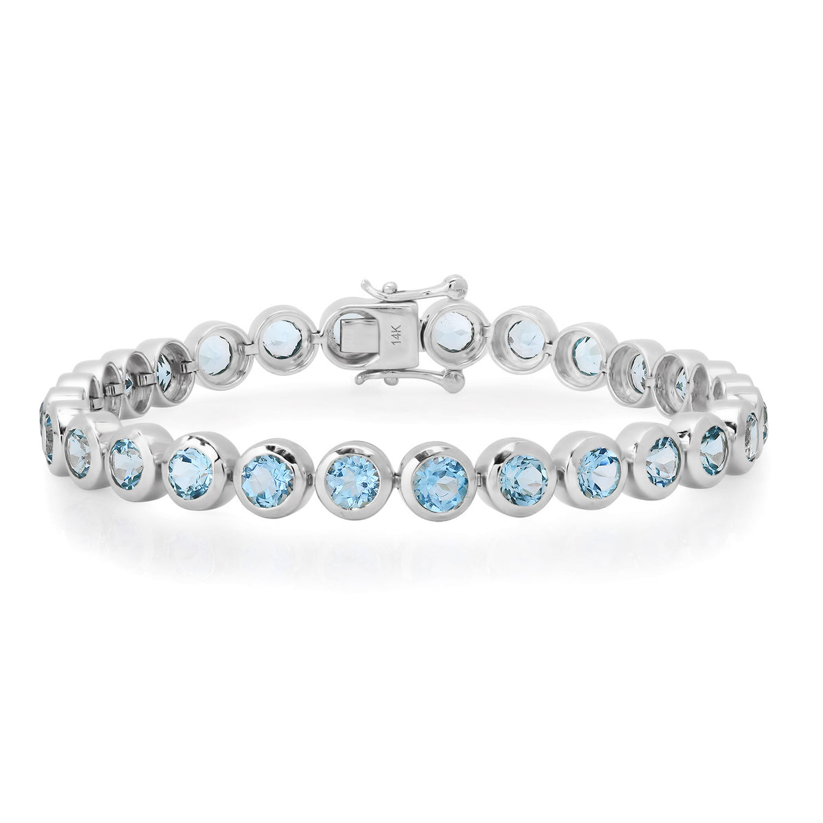Round Bezel Set Blue Topaz Tennis Bracelet