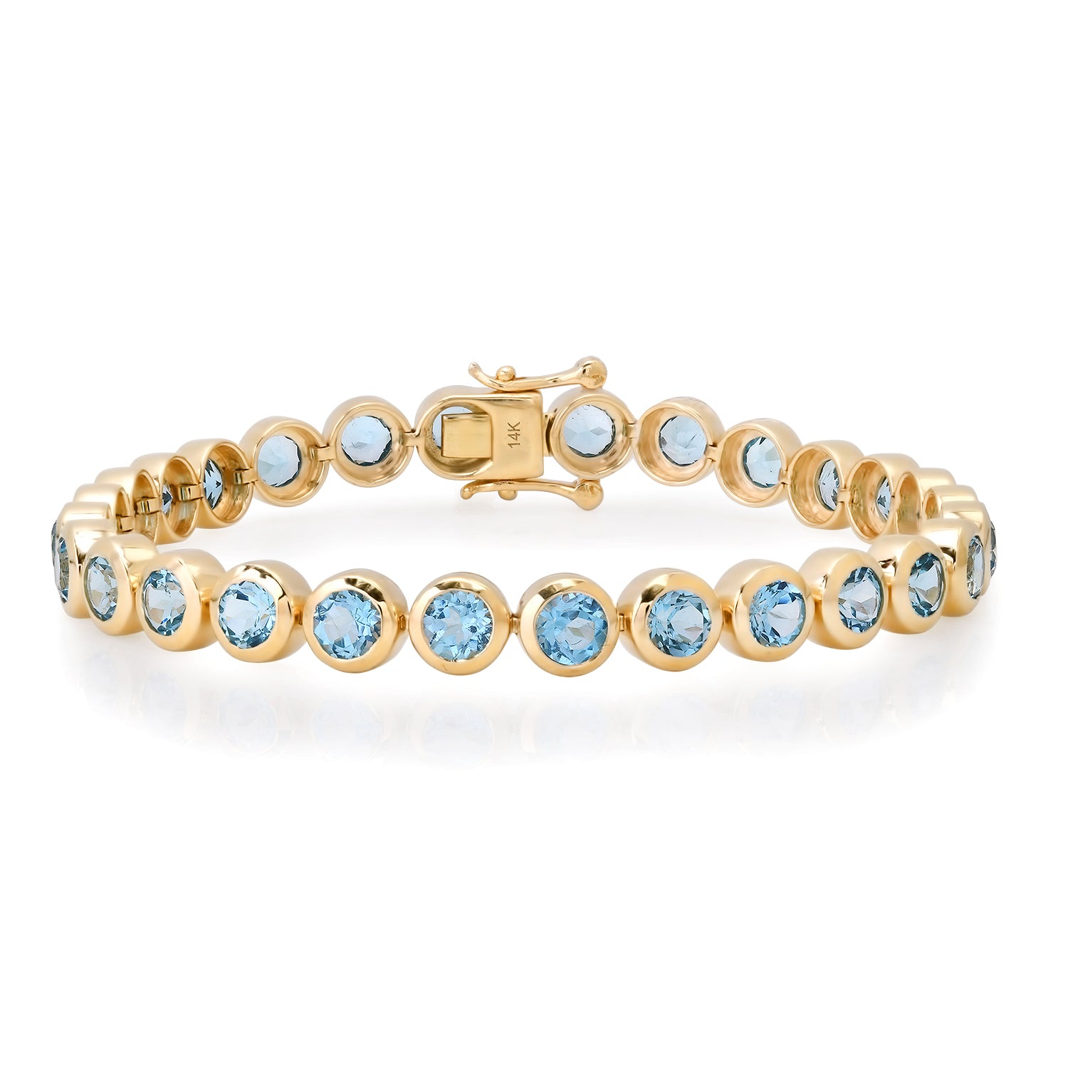 Round Bezel Set Blue Topaz Tennis Bracelet