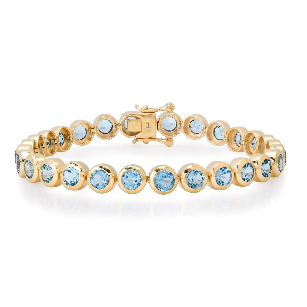 Round Bezel Set Blue Topaz Tennis Bracelet