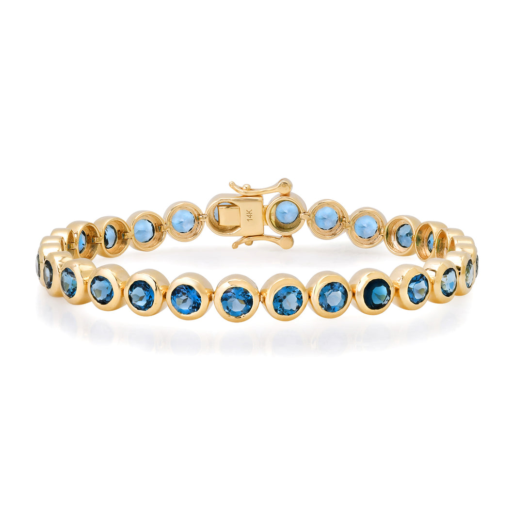 Round Bezel Set London Blue Topaz Tennis Bracelet