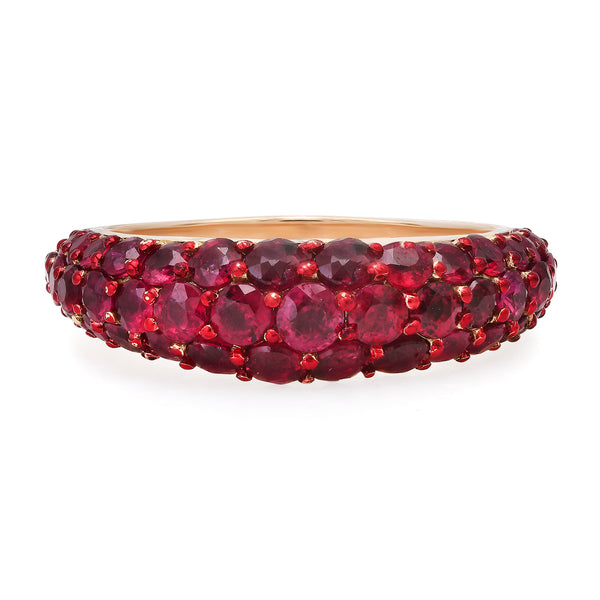 Tapered Pave Gemstone Domed Ring
