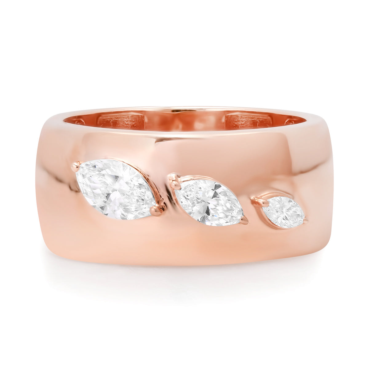 Gold Cigar Band Ring with Graduated Marquise Diamonds