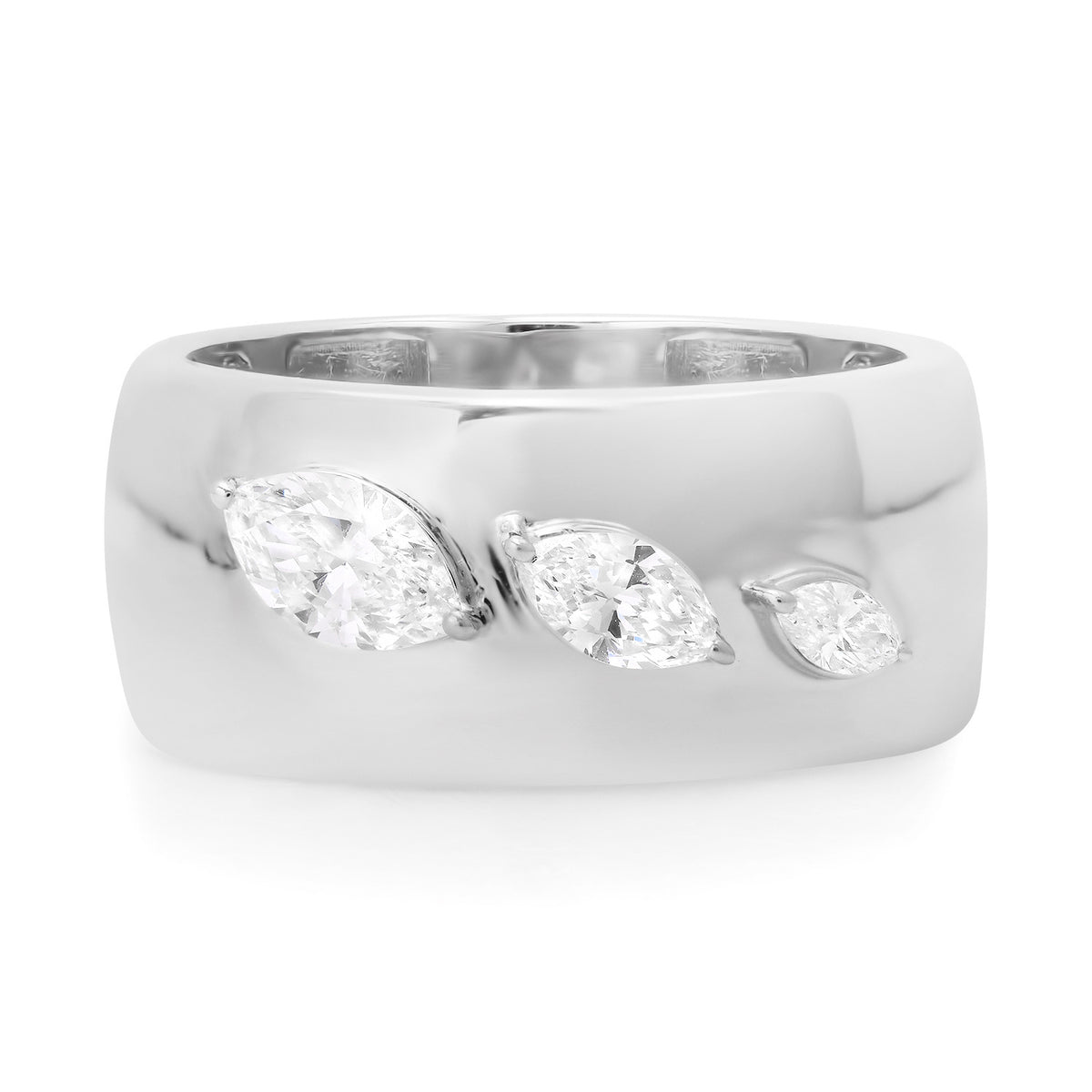 Gold Cigar Band Ring with Graduated Marquise Diamonds