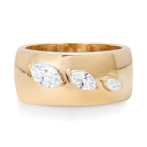 Gold Cigar Band Ring with Graduated Marquise Diamonds
